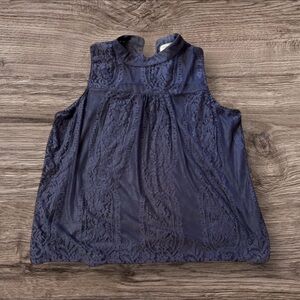 NWOT- Eve & Maddie Navy Blue Lace High Neck Sleeveless Blouse Tank Top Size 2X